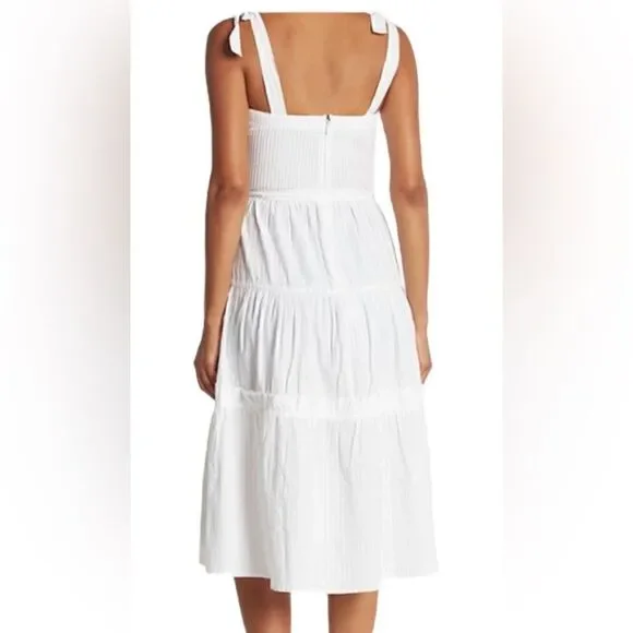 Topshop White Pintuck Tie Shoulder Tiered Hem Beachy SummerโCasual MidiโDress - Picture 4 of 9